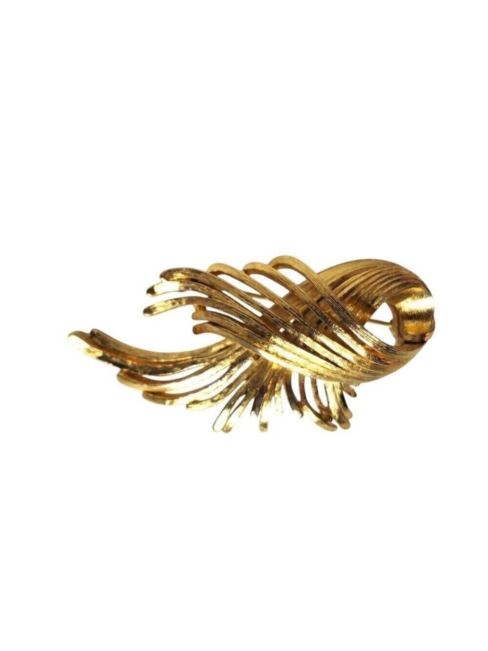 Monet Gold Tone Ribbon Brooch Pin Vintage